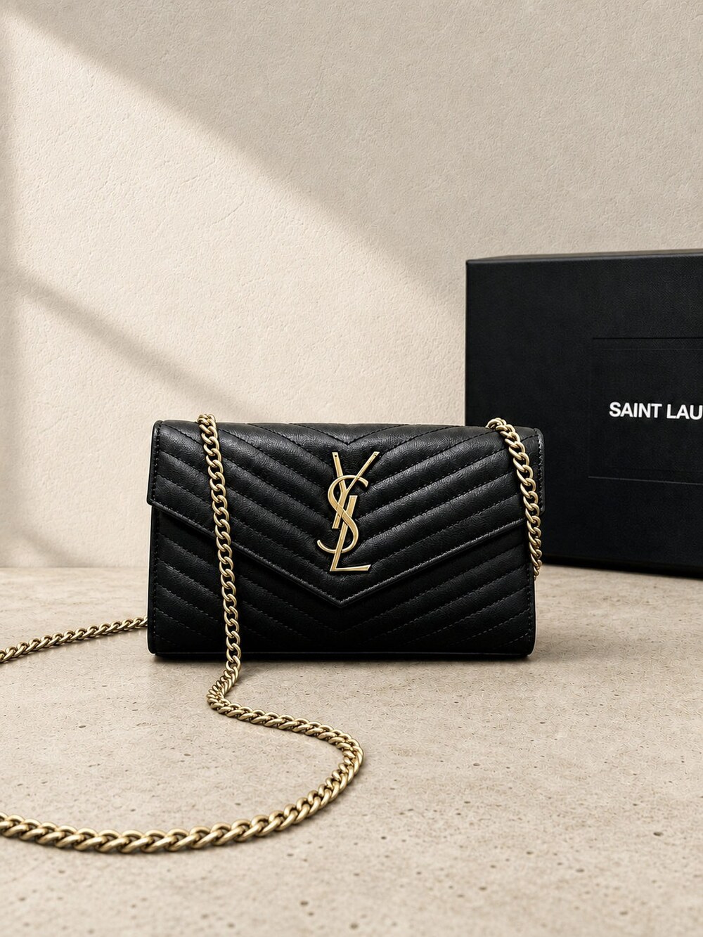 Yves Saint Laurent Black Calfskin Compact Chain Wallet - Picture 2 of 5